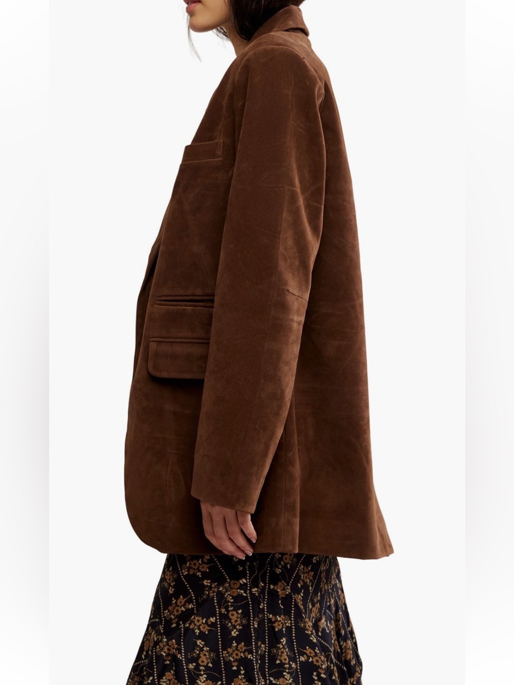NWT Free People Paper Cut Faux Suede Blazer BROWN BEAR SZ L - Picture 3 of 10